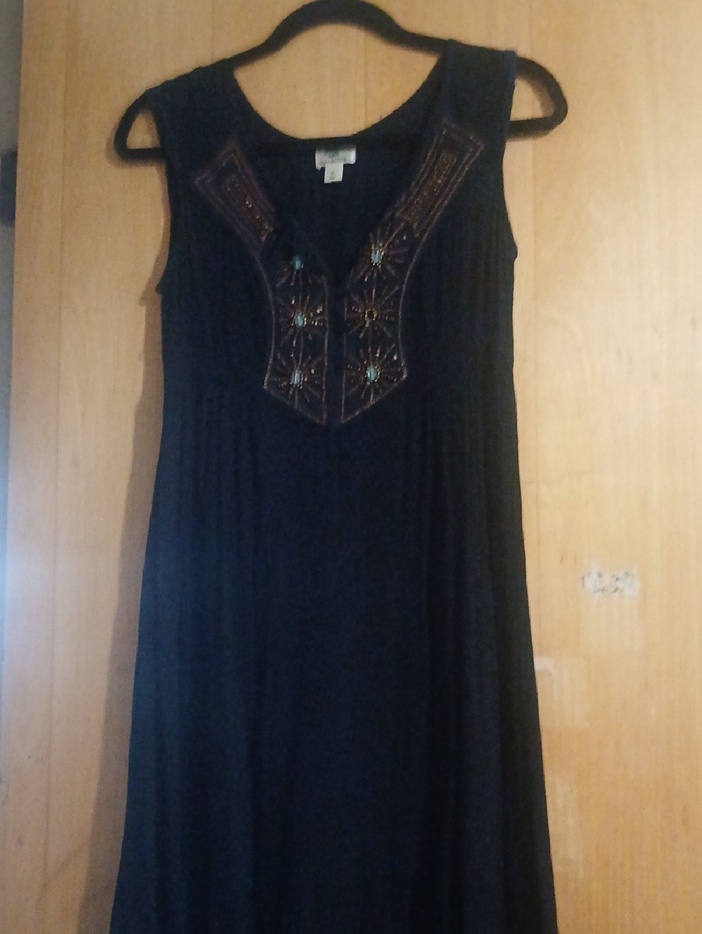 Boho Embroidered Black Midi Dress